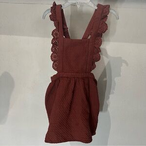 Zara Textured Pinafore Dress in Warm Brown Rust Eyelet Ruffle Straps Size 4 - 5